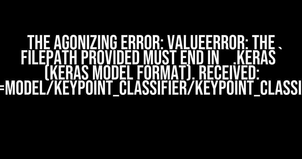 The Agonizing Error: ValueError: The filepath provided must end in `.keras` (Keras model format). Received: filepath=model/keypoint_classifier/keypoint_classifier.hdf5